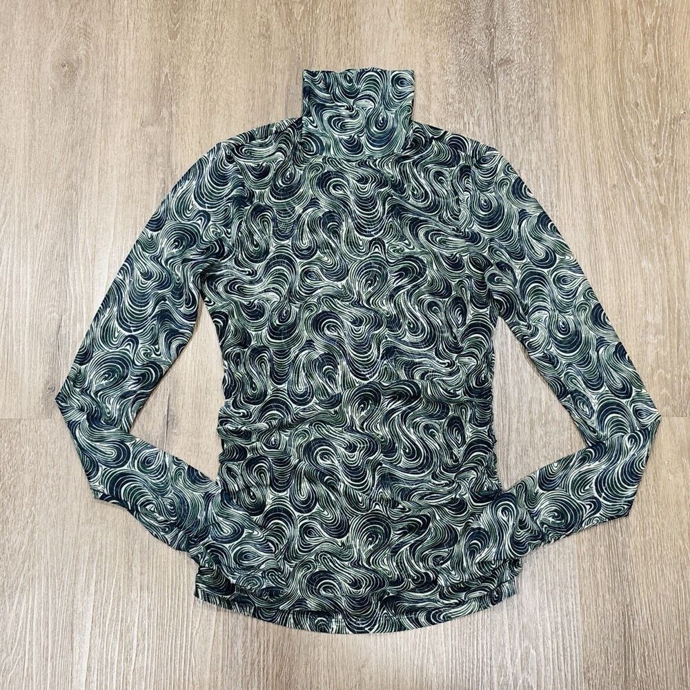 Cinq a Sept Top Womens XS Mesh Turtleneck Semi Sheer Abstract Artsy Cyber